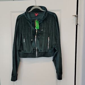 GUESS Velour Full Zip Jacket In Forest Green Size Medium NWT